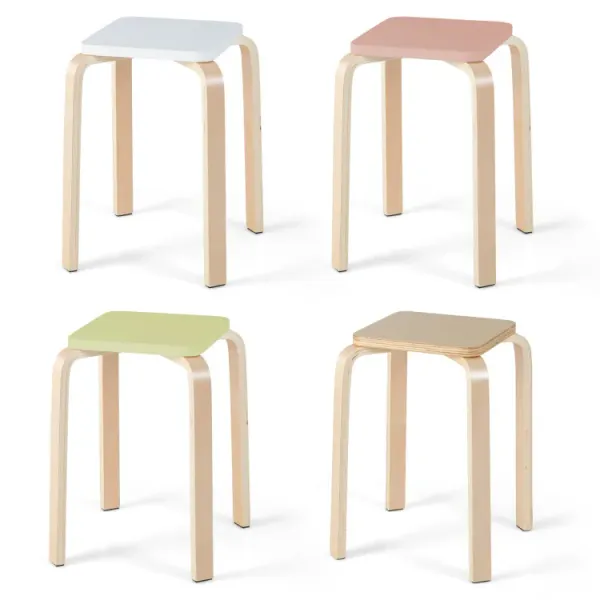 Stackable Stools Set of 4 with Square Top and Rounded Corners