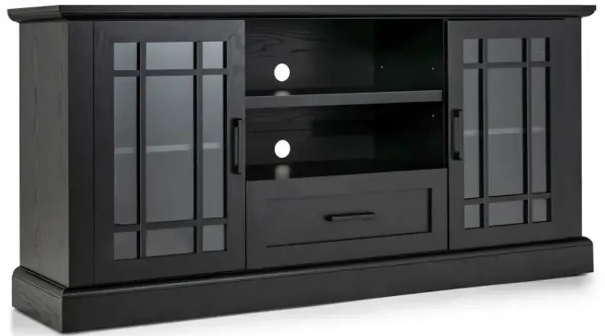 TV Stand for TVs up to 70  with Glass Doors Cubbies and Drawer