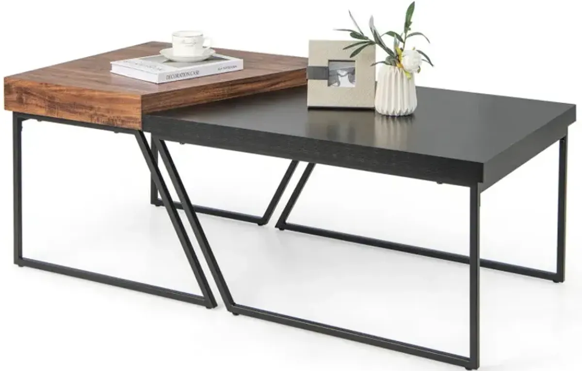 Coffee Table Set of 2 with Powder Coated Metal Legs