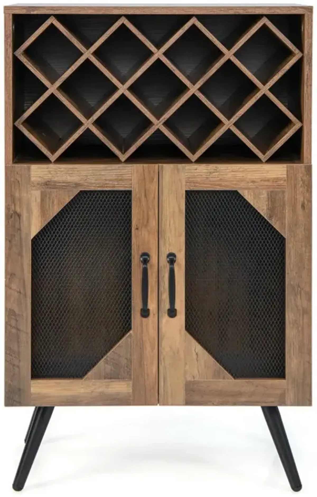 2-Door Farmhouse Kitchen Storage Bar Cabinet with Wine Rack and Glass Holder