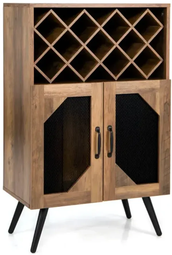 2-Door Farmhouse Kitchen Storage Bar Cabinet with Wine Rack and Glass Holder
