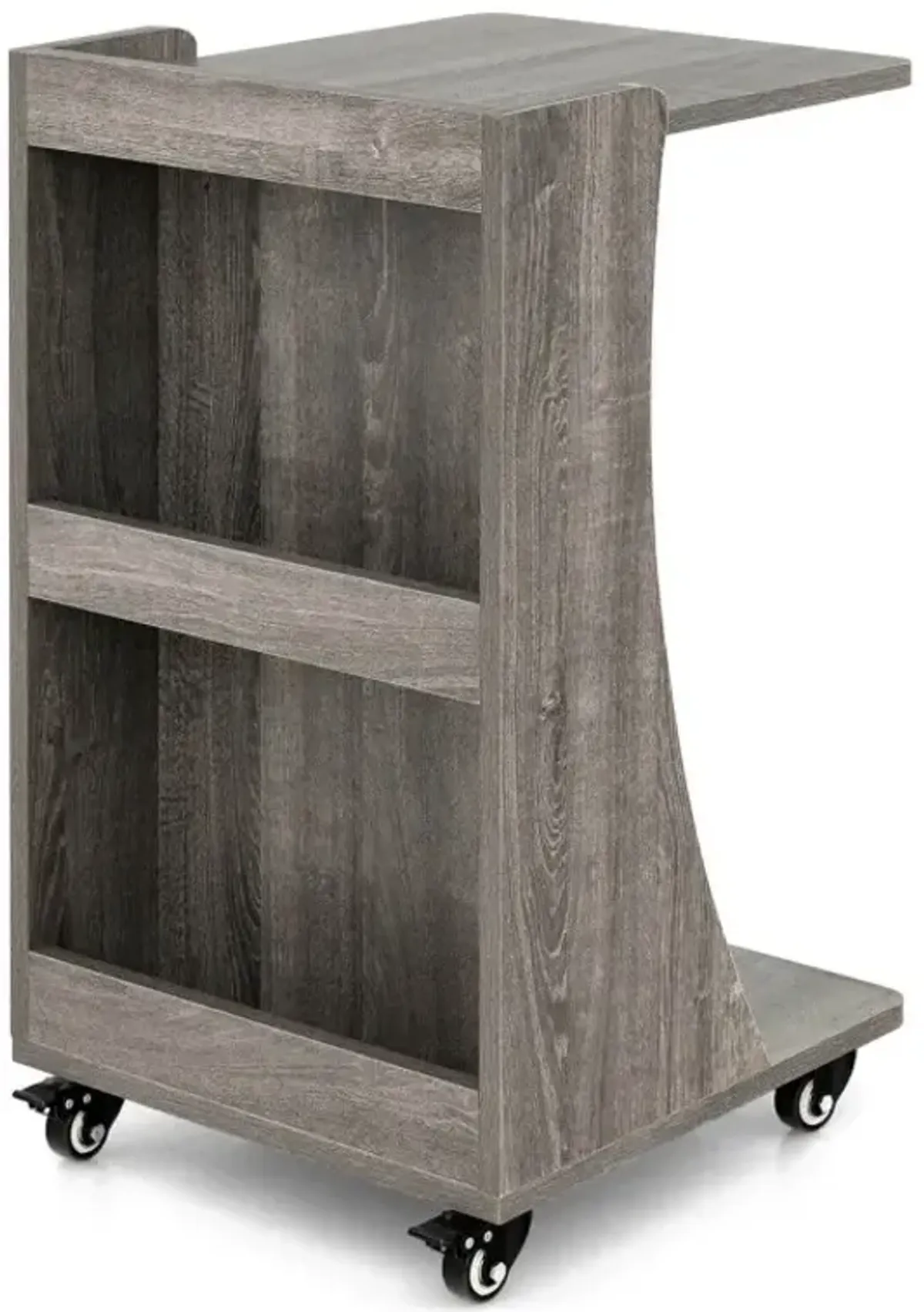 C-shaped Rolling End Side with Back Storage Shelves beside Sofa