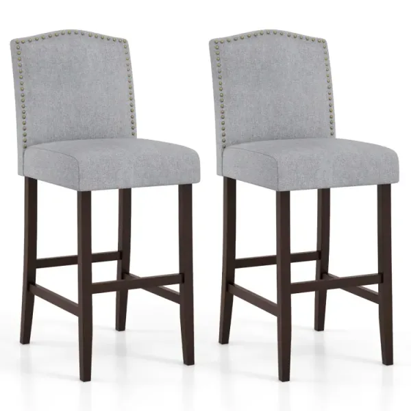 Set of 2 Bar Height Dining Side Barstools with Thick Cushion