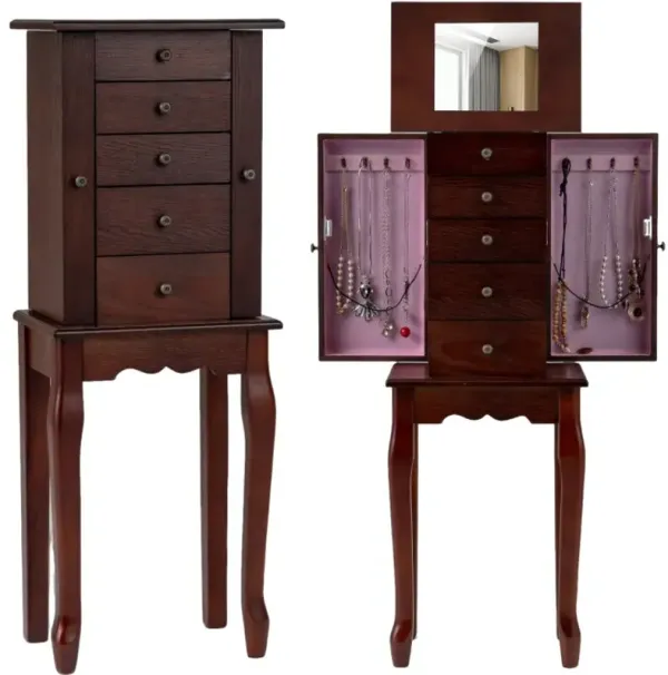 2 Colors Armoire Storage Standing Jewelry Cabinet with Mirror