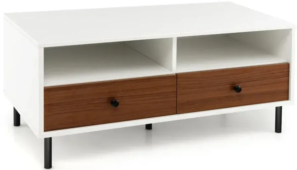 2 Tier 40 Inch Length Modern Rectangle Coffee Table with Storage Shelf and Drawers