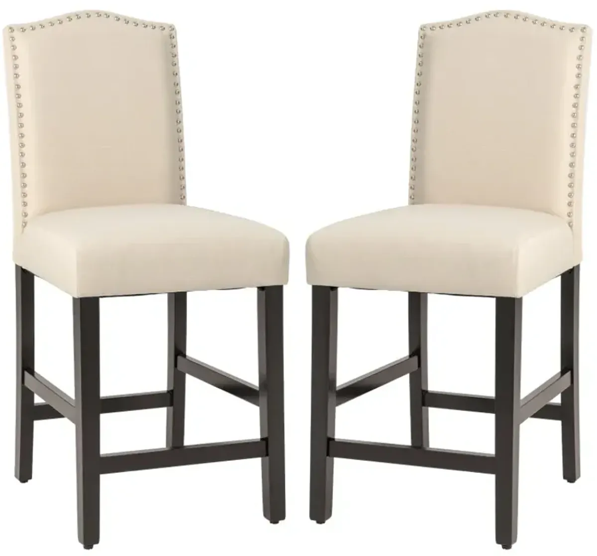 25 Inch Set of 2 Upholstered Counter Height Bar Stools with Rubber Wood Legs