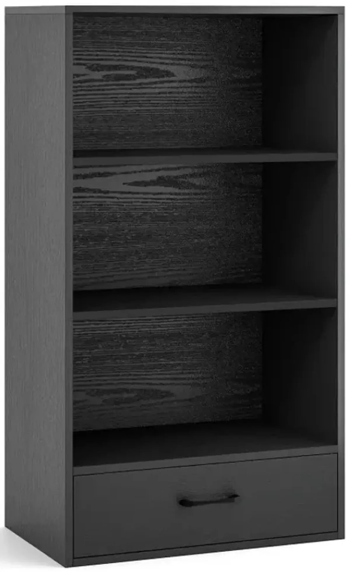 4-Tier Storage Bookcase with Open Shelves Drawer and Anti-toppling Device