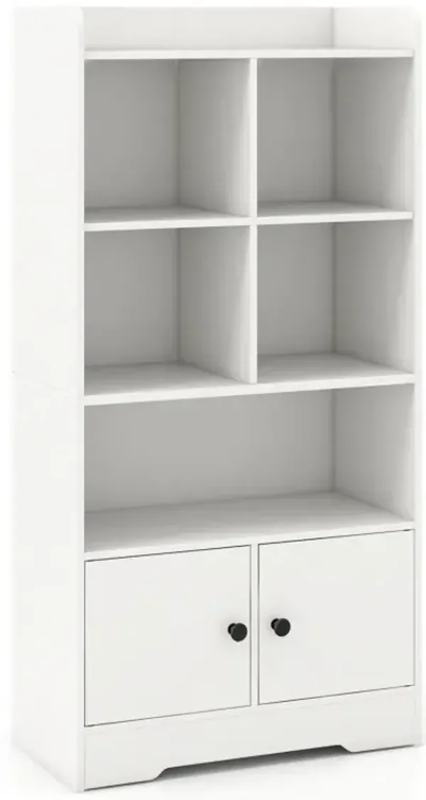 4 Tiers Bookshelf with 4 Cubes Display Shelf and 2 Doors