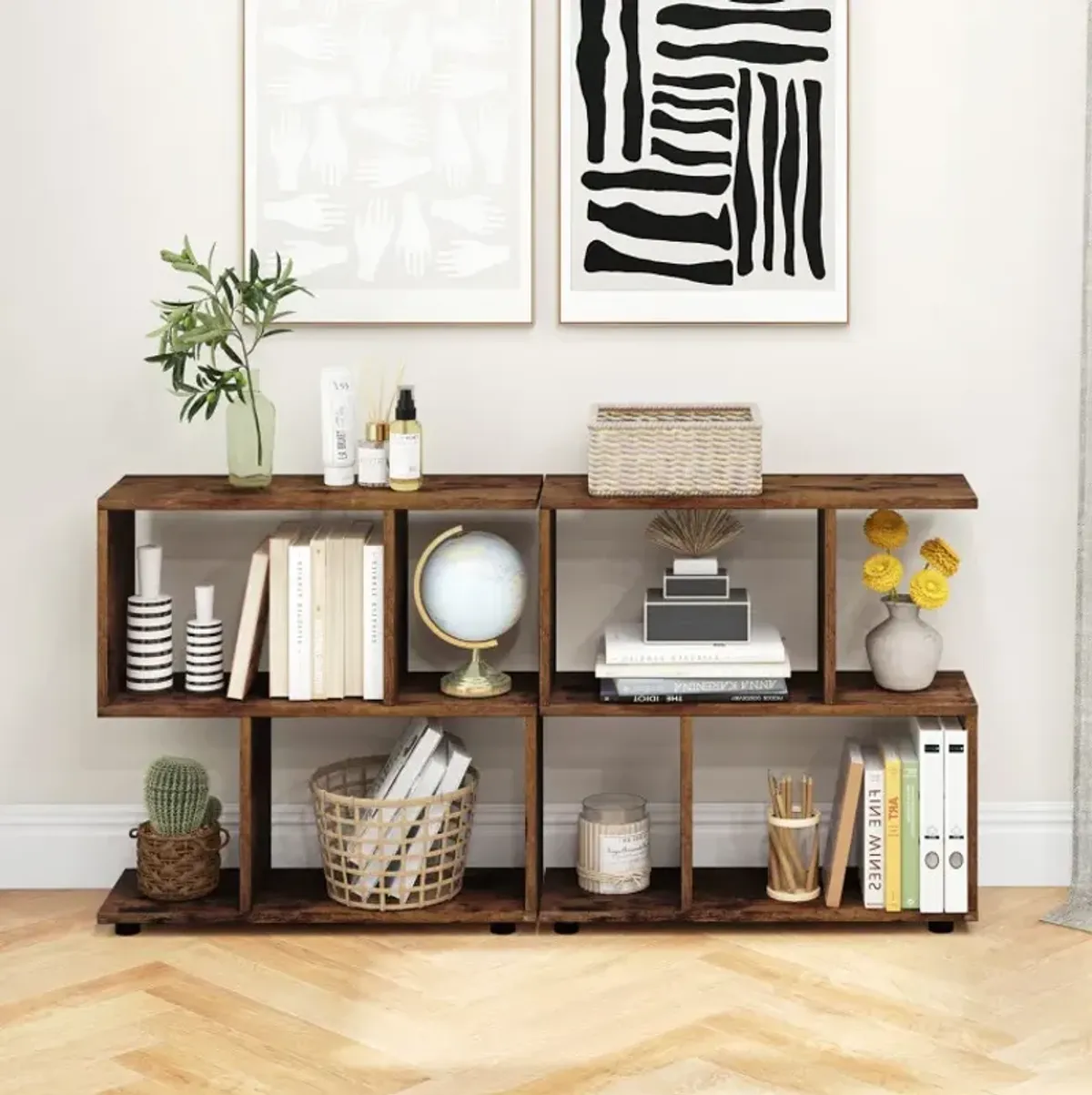24 Inch 3-Tier Geometric Bookshelf with Thick Foot Pads