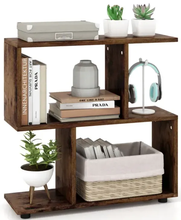 24 Inch 3-Tier Geometric Bookshelf with Thick Foot Pads