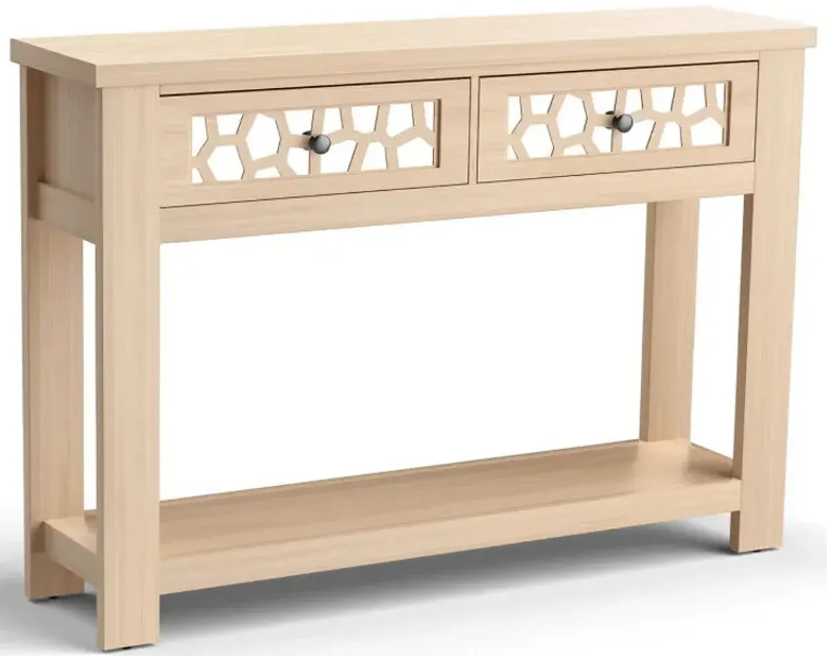 2-Tier Console Table with Drawers and Open Storage Shelf