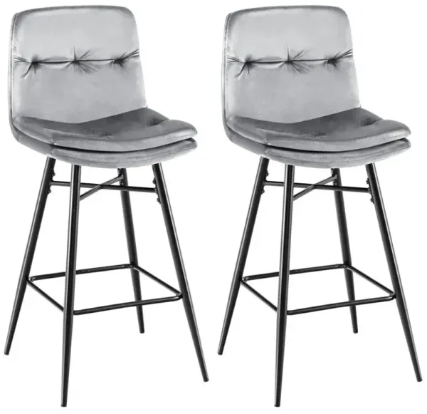 2 Pieces 29 Inch Velvet Bar Stools Set with Tufted Back and Footrests