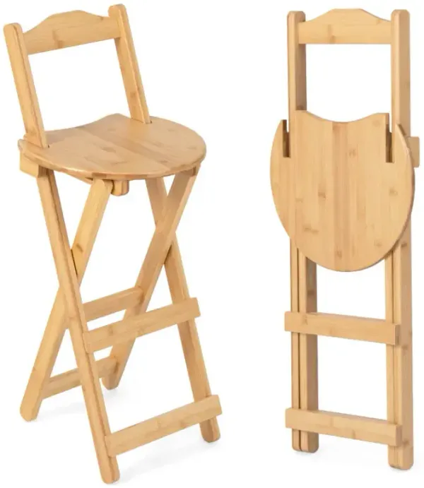 24 Inch Set of 2 Bamboo Folding Barstools with Footrests and Handles