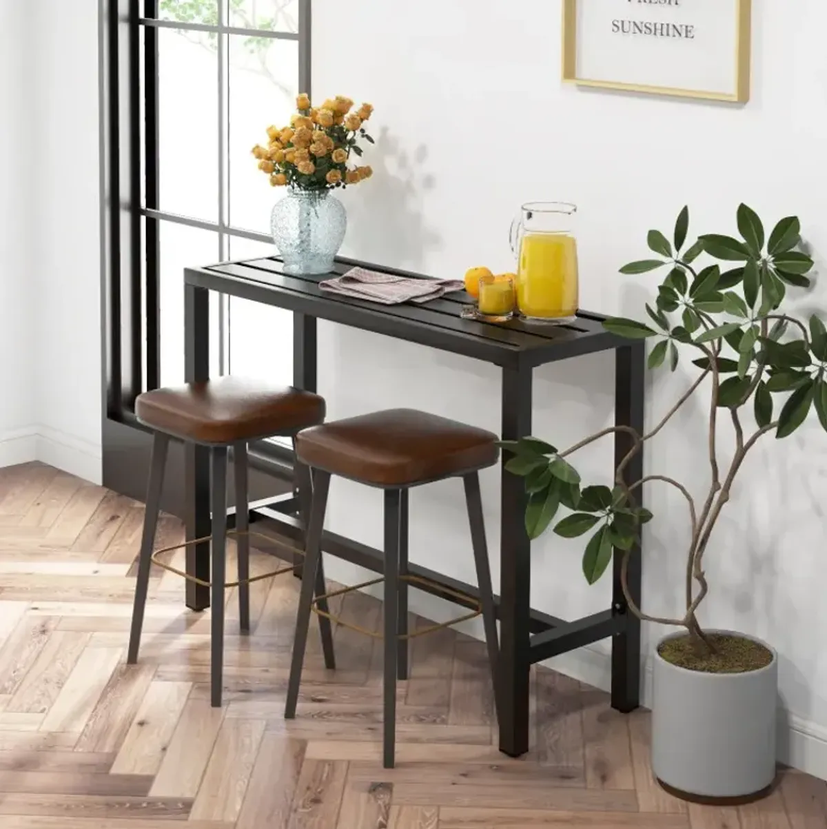 48/55 Inch Outdoor Bar Table with Waterproof Top and Heavy-duty Metal Frame