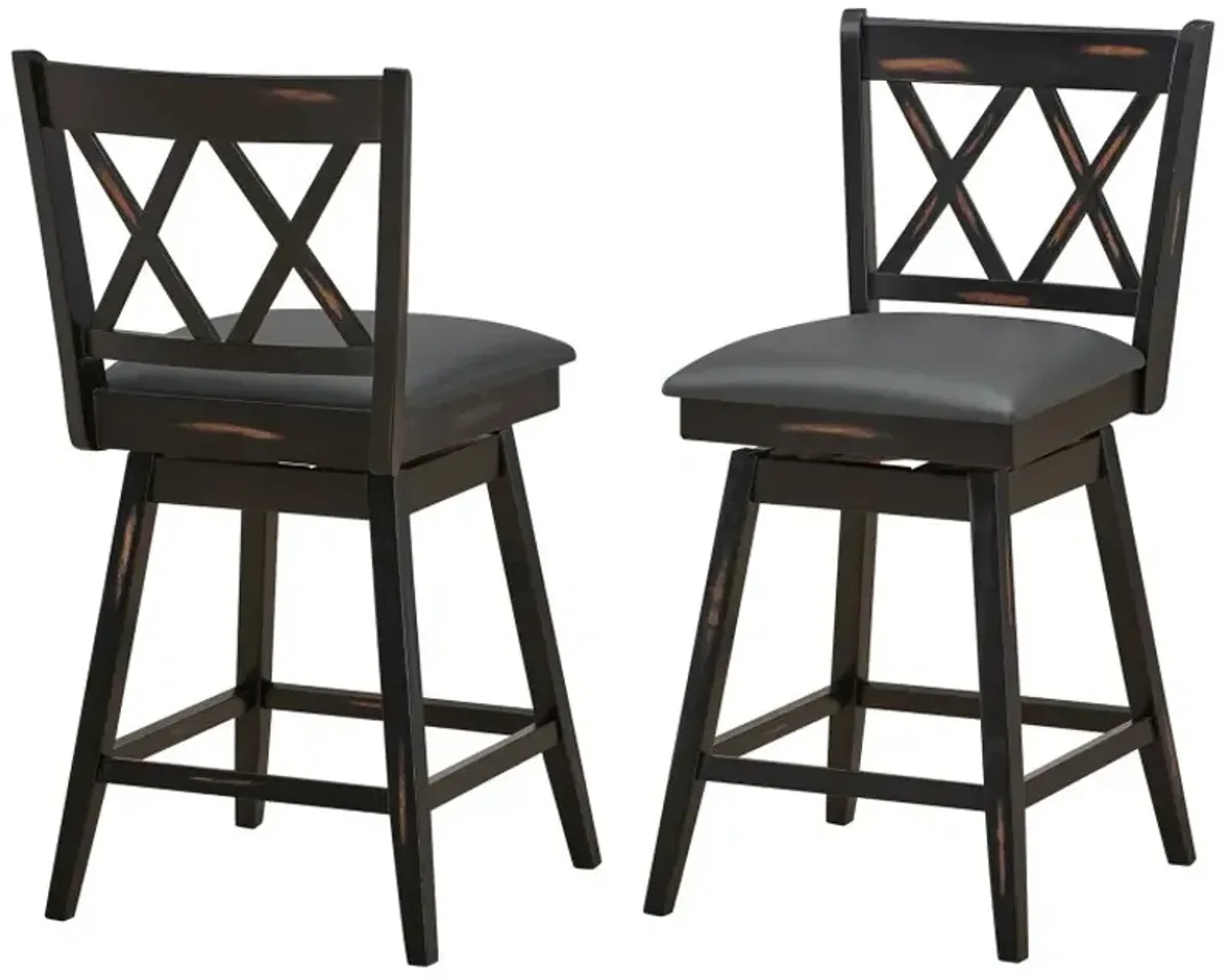 2 Pieces 25 Inch Swivel Counter Height Barstool Set with Rubber Wood Legs