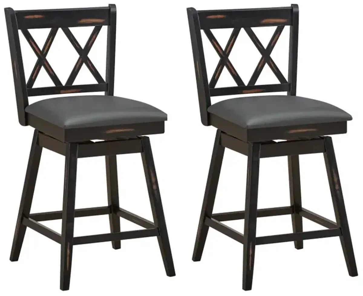 2 Pieces 25 Inch Swivel Counter Height Barstool Set with Rubber Wood Legs