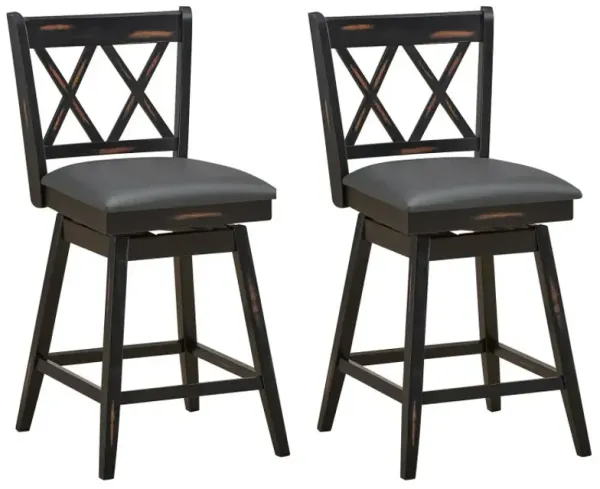 2 Pieces 25 Inch Swivel Counter Height Barstool Set with Rubber Wood Legs