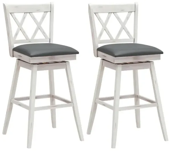2 Pieces 29 Inch Swivel Counter Height Barstool Set with Rubber Wood Legs