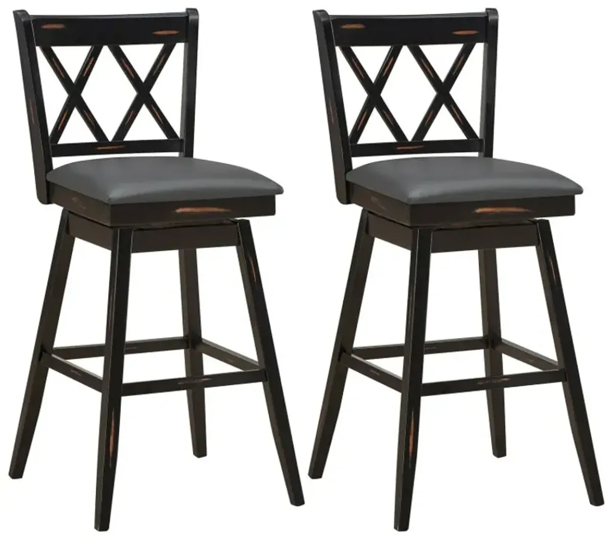 2 Pieces 29 Inch Swivel Counter Height Barstool Set with Rubber Wood Legs
