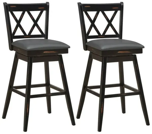 2 Pieces 29 Inch Swivel Counter Height Barstool Set with Rubber Wood Legs