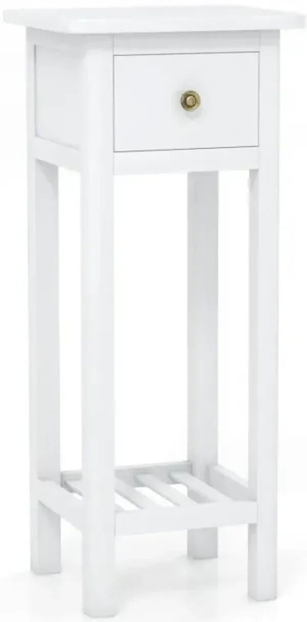 2 Tier Slim Nightstand Bedside Table with Drawer Shelf