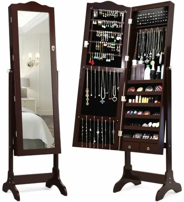 14 LED Jewelry Armoire Cabinet with Full Length Mirror and 4 Tilting Angles