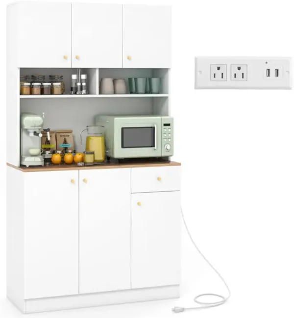 71 Inch Tall Pantry Cabinet with Outlets for Dining Room
