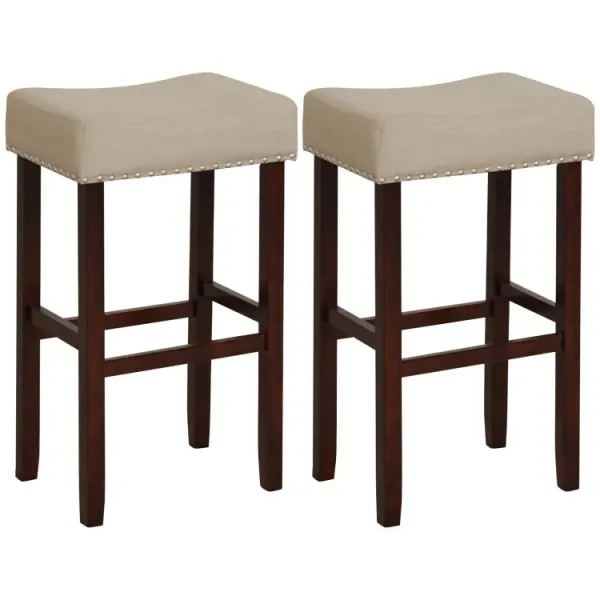 2 Set of 29 Inch Height Upholstered Bar Stool with Solid Rubber Wood Legs and Footrest