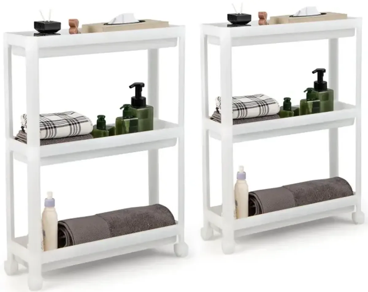 2 Pieces 3-Tier Slim Detachable Storage Cart with Drainage Holes and Wheels