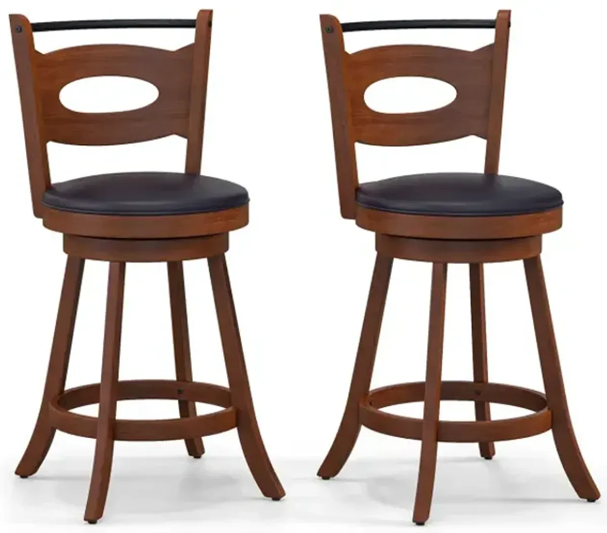 2 Pieces 24/29 inch Swivel Bar Stools with Curved Backrest and Seat Cushions