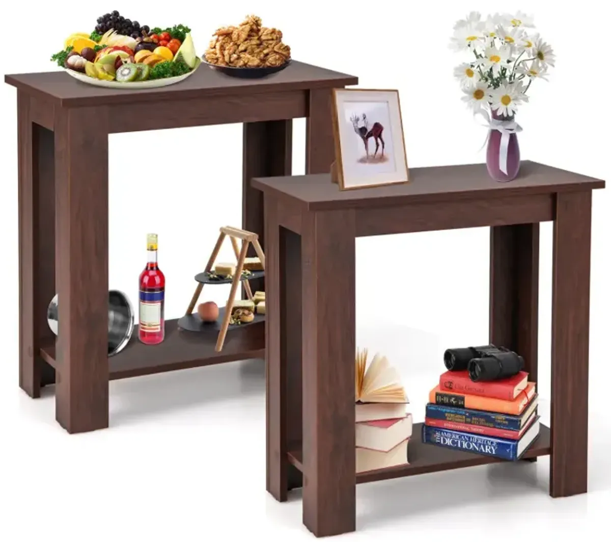 2-Tier Modern Compact End Table with Storage Shelf