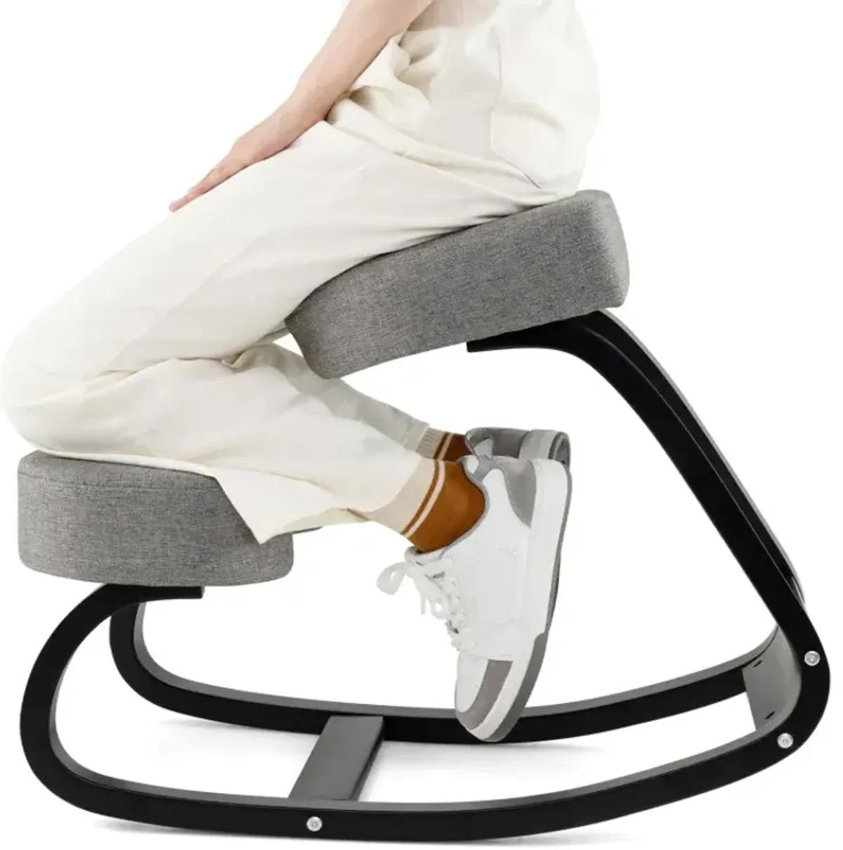 Wooden Ergonomic Backless Rocking Kneeling Chair with Padded Cushion