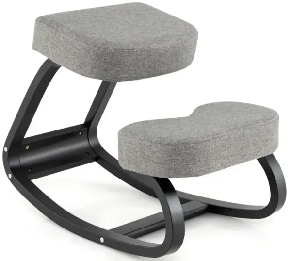 Wooden Ergonomic Backless Rocking Kneeling Chair with Padded Cushion