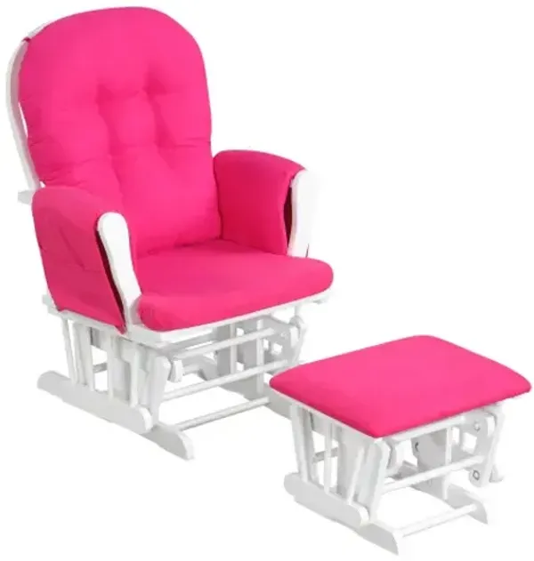 Wood Glider and Ottoman Set with Padded Armrests and Detachable Cushion