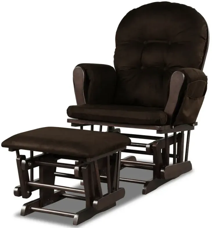 Wood Glider and Ottoman Set with Padded Armrests and Detachable Cushion
