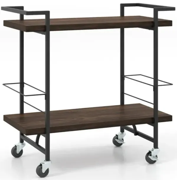 2-Tier Home Bar Cart with Lockable Wheels and Heavy-Duty Metal Frame