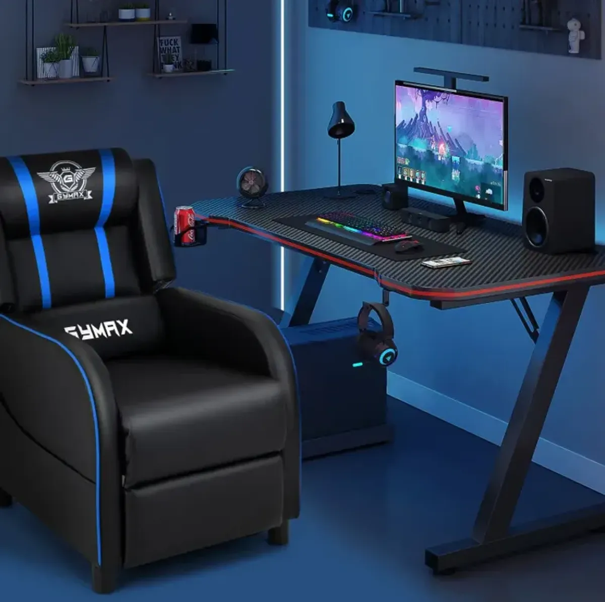 PU Leather Massage Gaming Recliner Chair with Side Pockets
