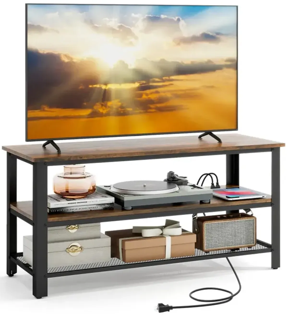 Industrial TV Stand up to 50 Inches with Power Outlets and USB Ports