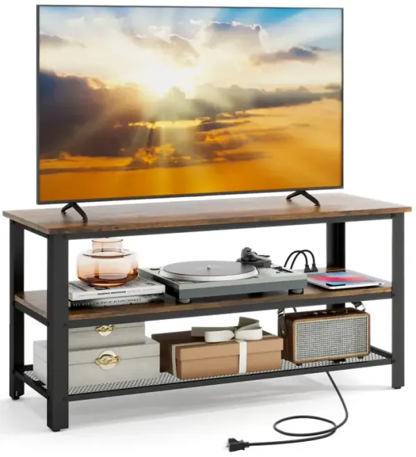 Industrial TV Stand up to 50 Inches with Power Outlets and USB Ports