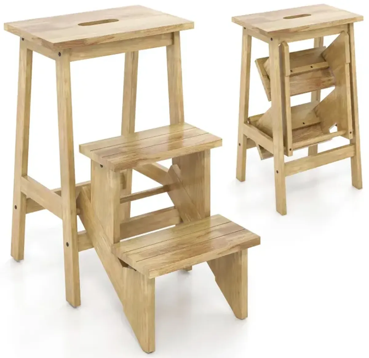3-in-1 Rubber Wood Step Stool with Convenient Handle