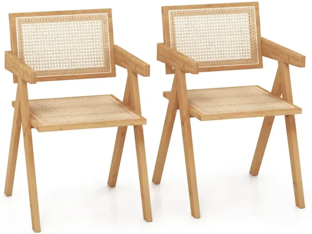 Set of 2 Rattan Accent Chairs with Natural Bamboo Frame