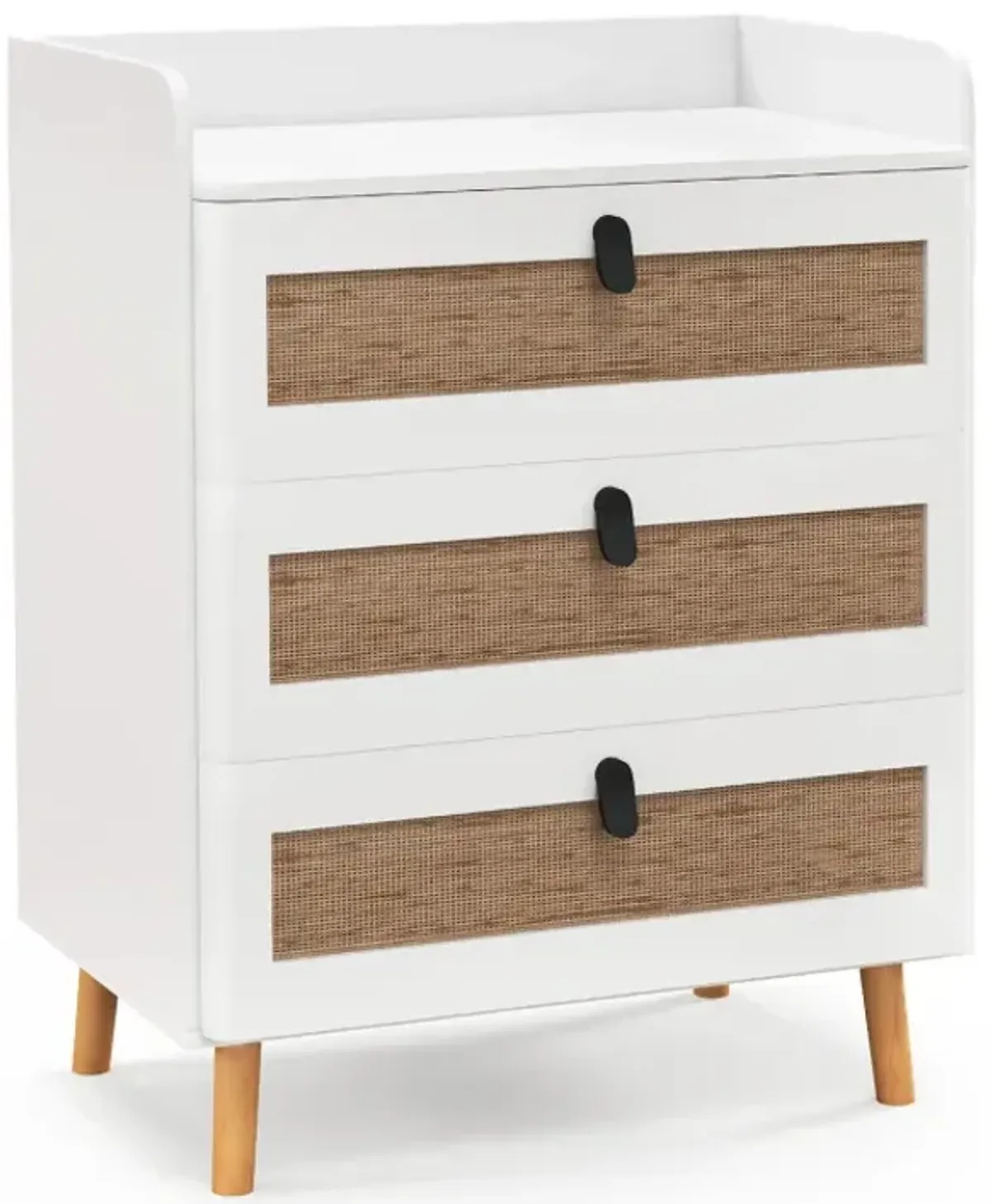 Modern End Table with 3 Rattan Decorated Drawers