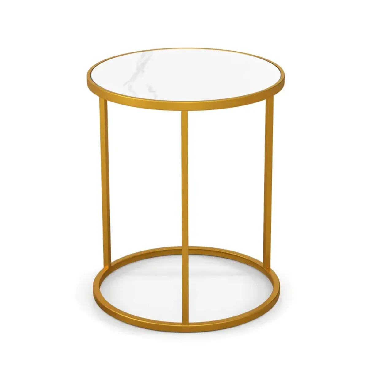 16 Inch Marble Top Round Side Table with Golden Metal Frame for Living Room Bedroom