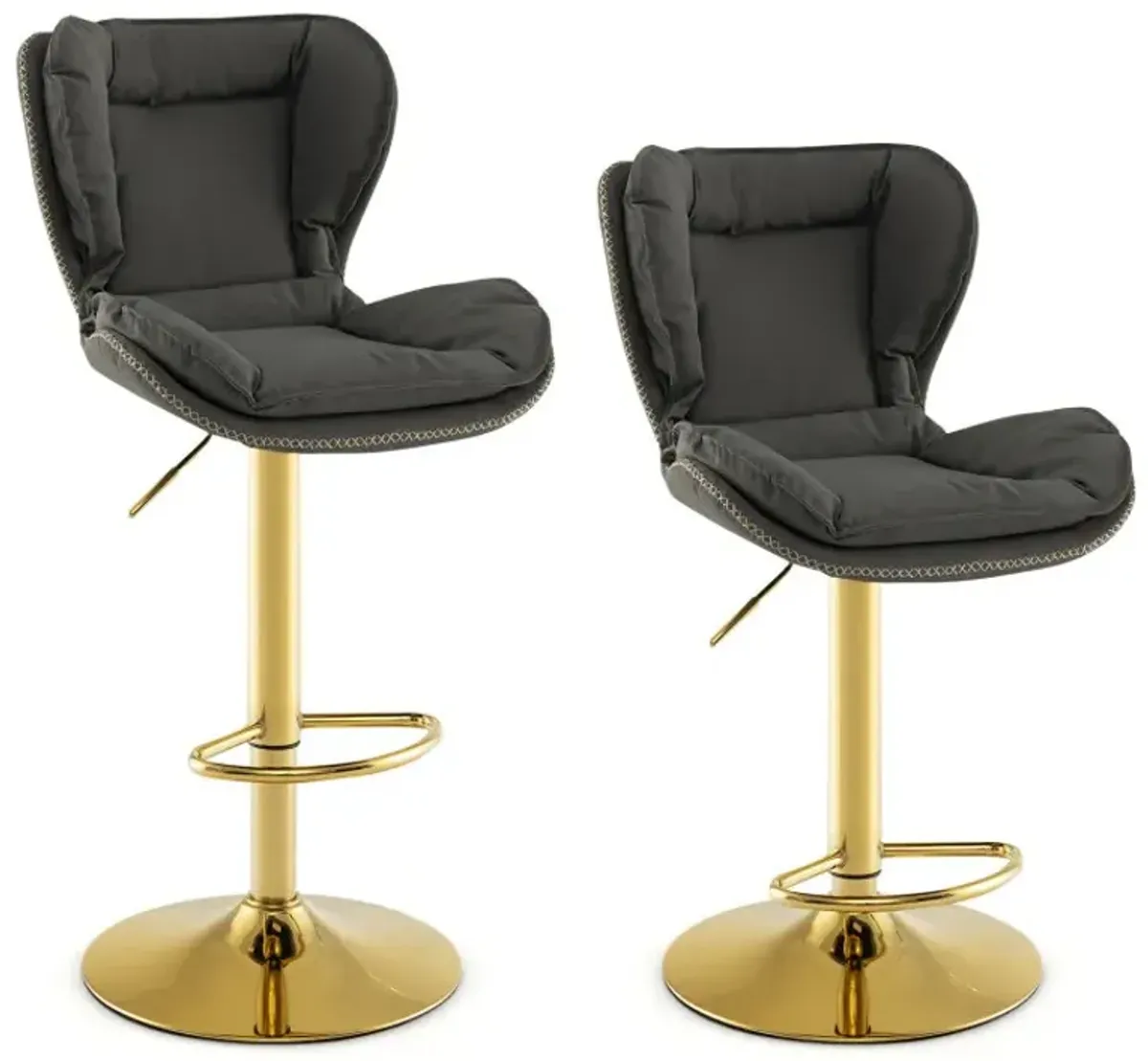 Set of 2 Swivel Bar Stools Leathaire Bar Chairs with Footrest and Curved Backrest