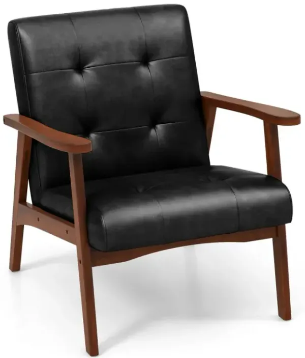 Mid Century Accent Chair with Solid Rubber Wood Frame and Leather Cover