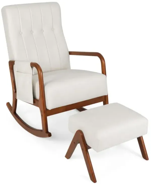 Rocking Chair with Ottoman Solid Rubber Wood Frame Padded Cushion