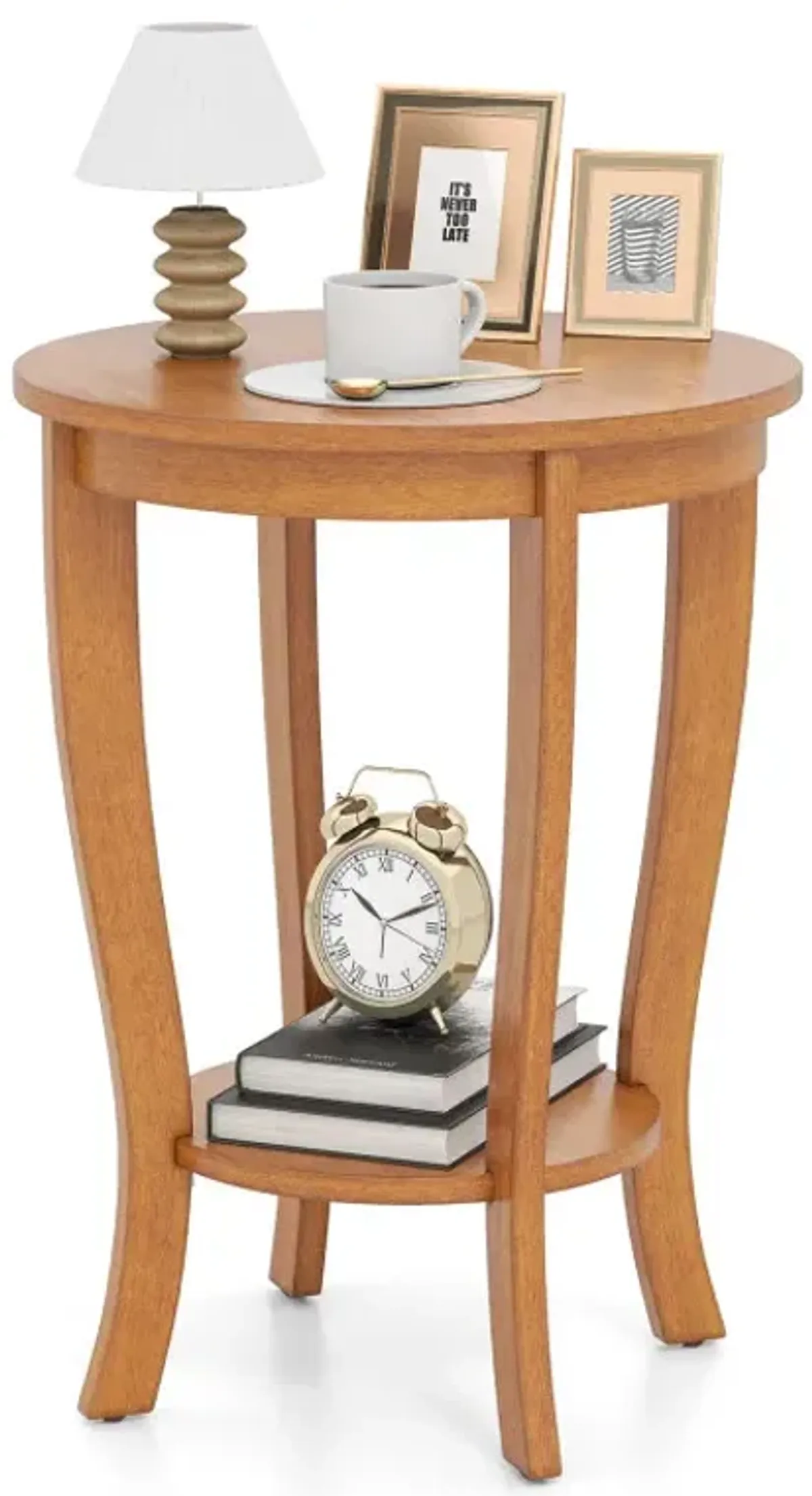 2-tier Round End Table with Solid Wood Legs
