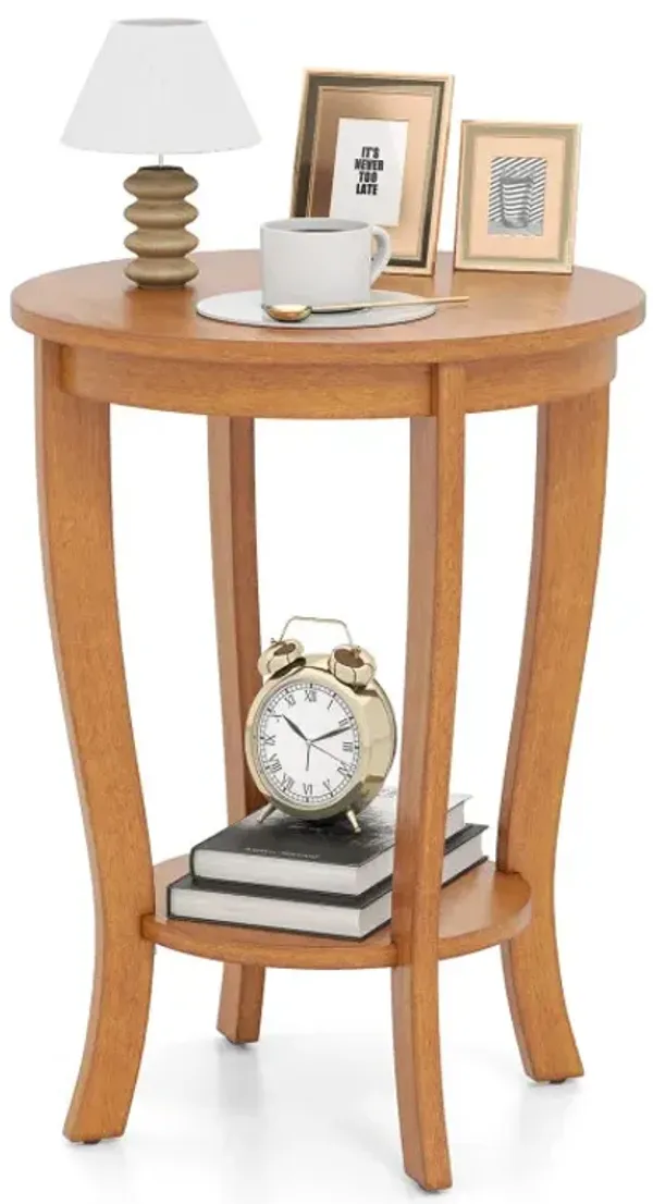 2-tier Round End Table with Solid Wood Legs