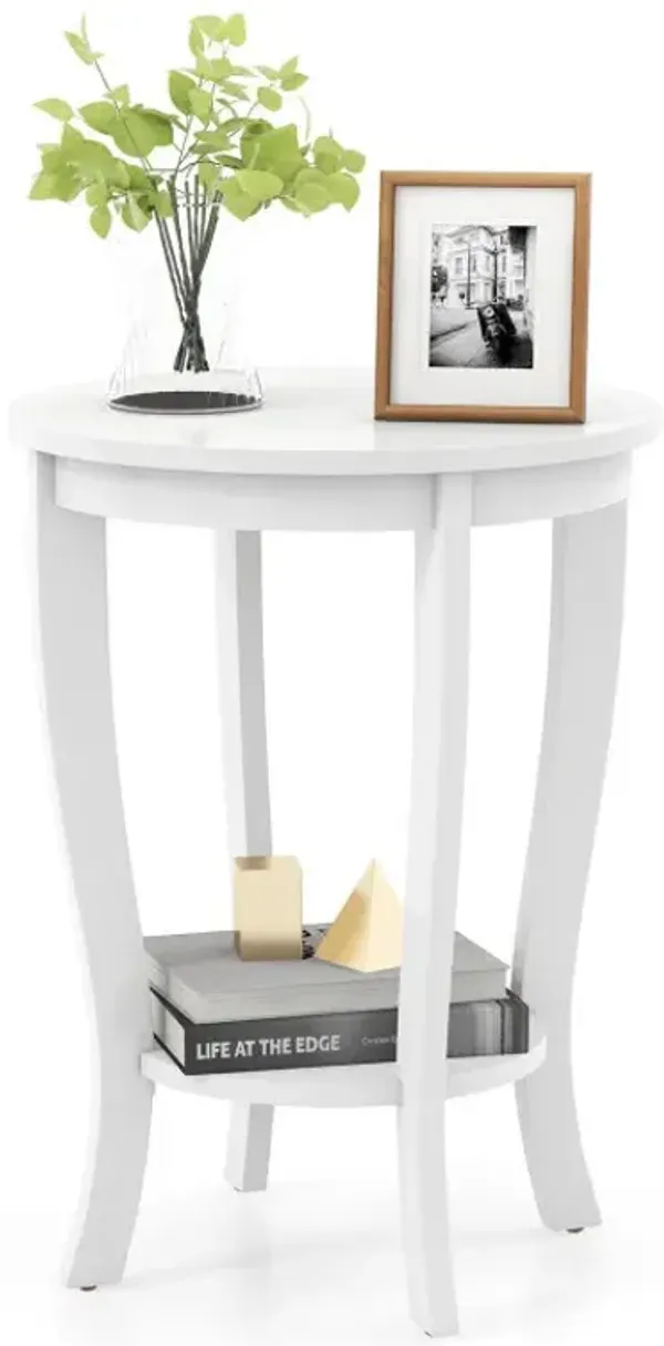 2-tier Round End Table with Solid Wood Legs