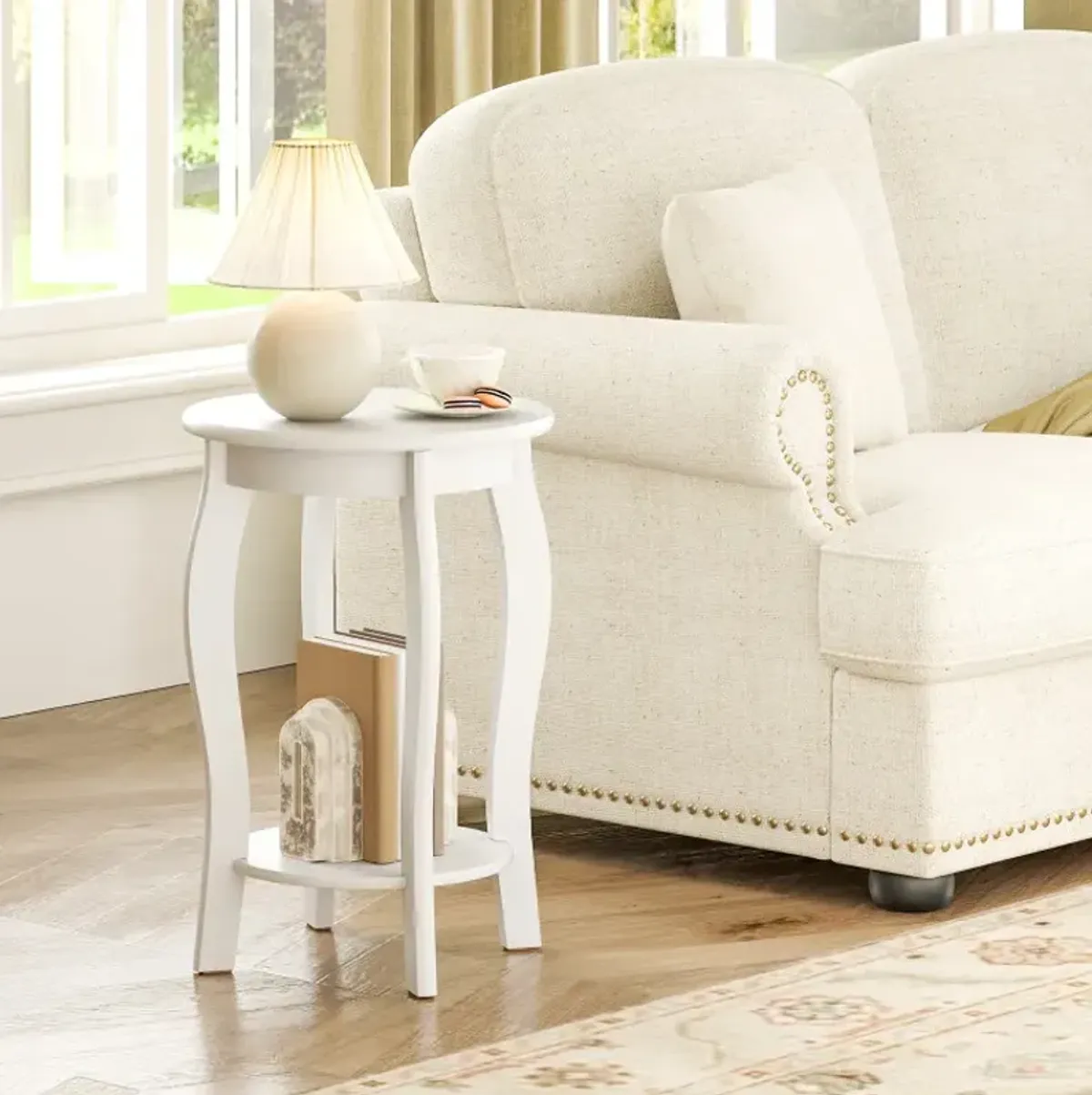 15 Inch 2-Tier Round End Table with Storage Shelf